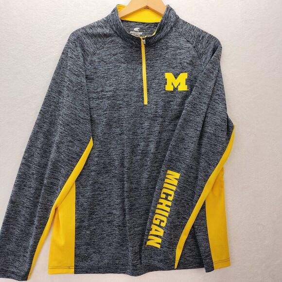Michigan Wolverine Shirt Mens Large Gray Gold Colosseum 1/4 Zip Performance Logo - Picture 1 of 14